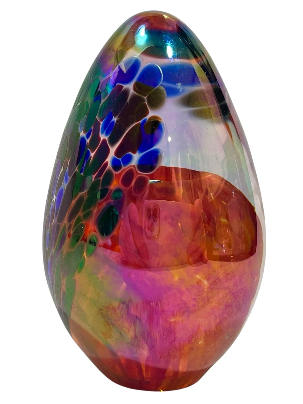 Vintage 1990s Signed Glass Eye Studio GES 97 Egg Shaped Paperweight - Iridescent